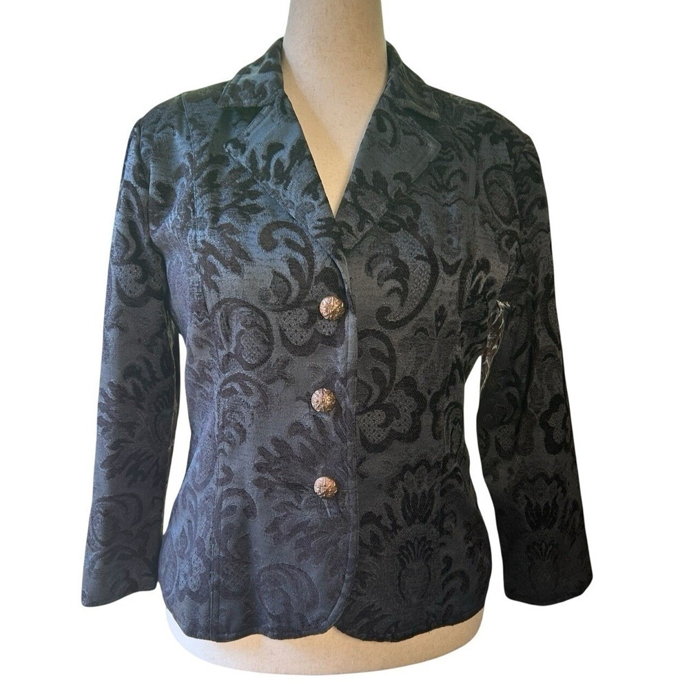 Erin London Black Velvet Damask Blazer Jacket SZ Large Victorian Dark Romantic - Picture 9 of 9